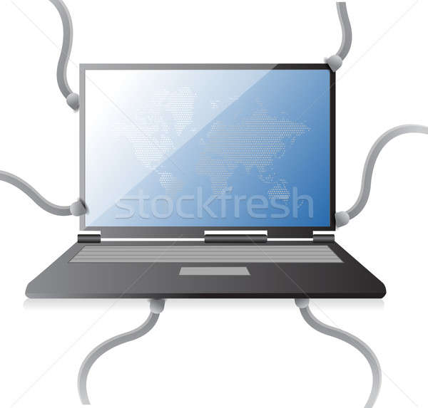 laptop network connections over a white background design Stock photo © alexmillos