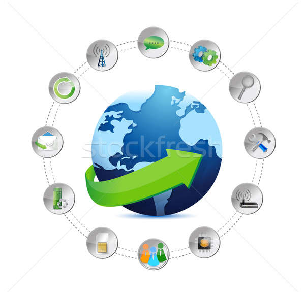 international globe and tools settings illustration design over  Stock photo © alexmillos
