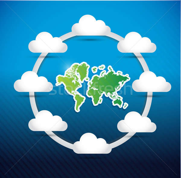 Stock fotó: Világtérkép · felhő · alapú · technológia · hálózat · diagram · szerver · posta