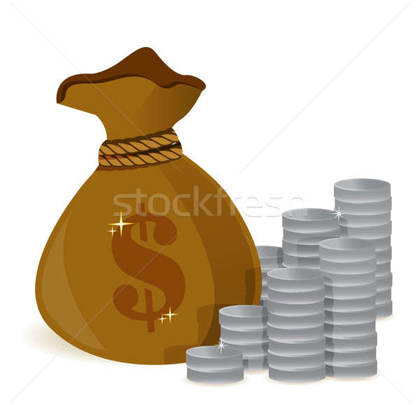 money bags and silver coins illustration design over white Stock photo © alexmillos