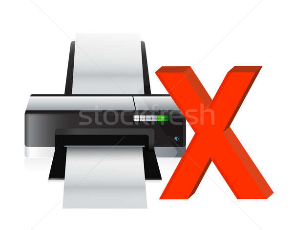 [[stock_photo]]: Imprimante · problèmes · illustration · design · blanche · bureau