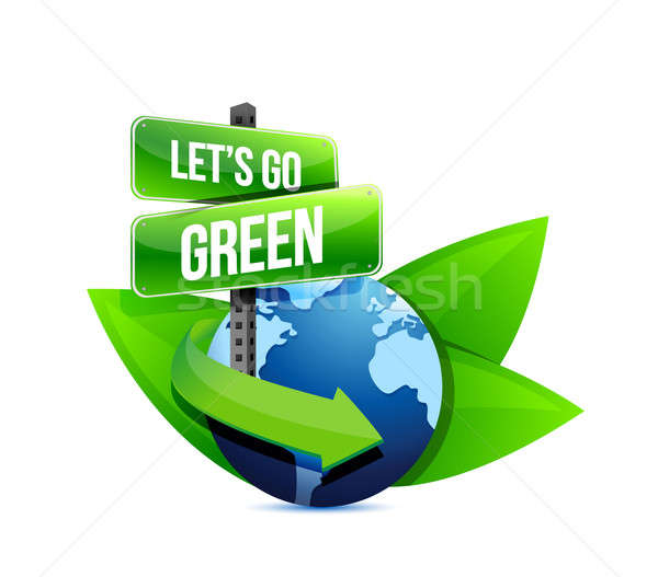 go green, earth globe help with signs and leaves. Illustration d Stock photo © alexmillos