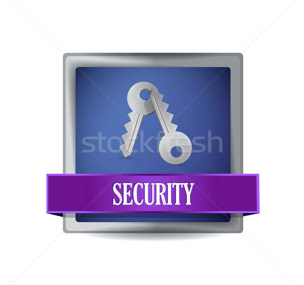 security blue square button illustration design over white Stock photo © alexmillos