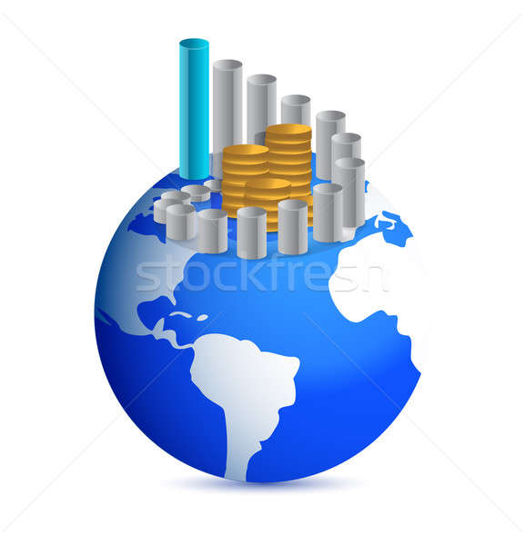business graph with coins over world globe illustration Stock photo © alexmillos