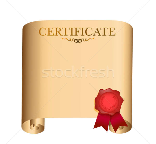 Scroll certificaat Rood zegel lint illustratie Stockfoto © alexmillos
