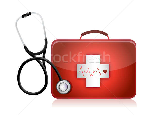 medical kit with a Stethoscope illustration design over white Stock photo © alexmillos