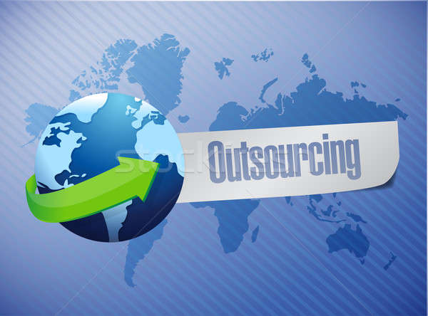 Outsourcing wereldkaart illustratie ontwerp Blauw wereldbol Stockfoto © alexmillos