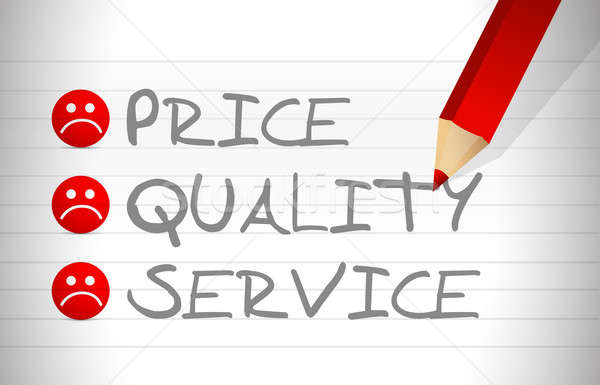 evaluate price, quality and service over a notepad Stock photo © alexmillos