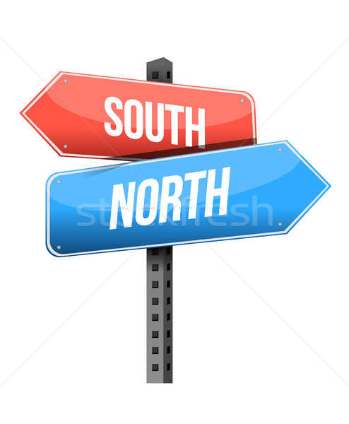 south, north road sign Stock photo © alexmillos