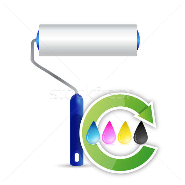 paint roller and cmyk color cycle illustration design over a whi Stock photo © alexmillos