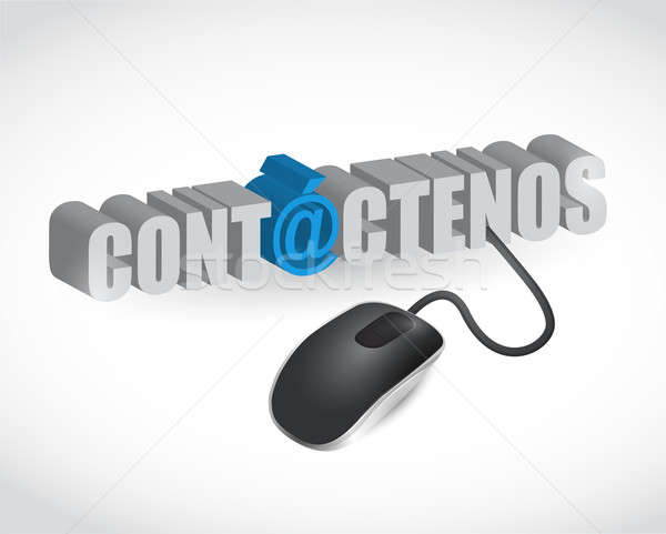 spanish. contact us sign and mouse illustration design over whit Stock photo © alexmillos