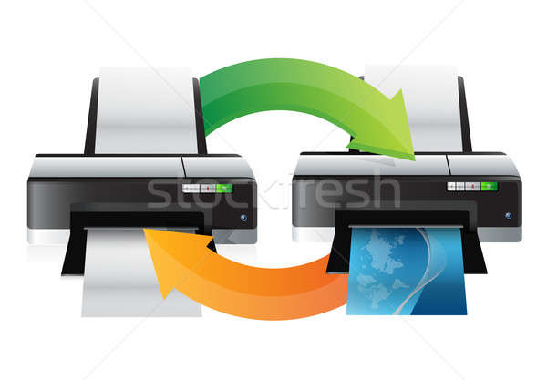 Stockfoto: Printer · werken · cyclus · illustratie · ontwerp · witte