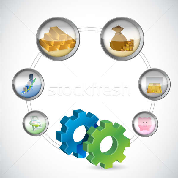 Engrenagens símbolo monetário ícones ciclo ilustração Foto stock © alexmillos
