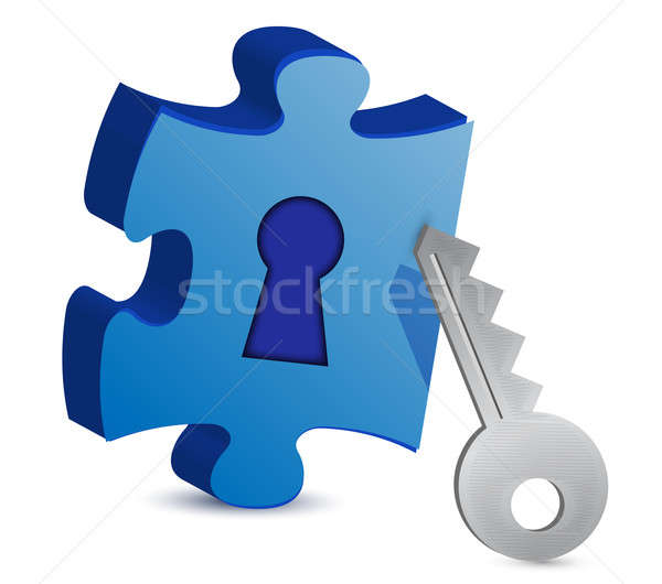 Key and puzzle illustration on white background Stock photo © alexmillos