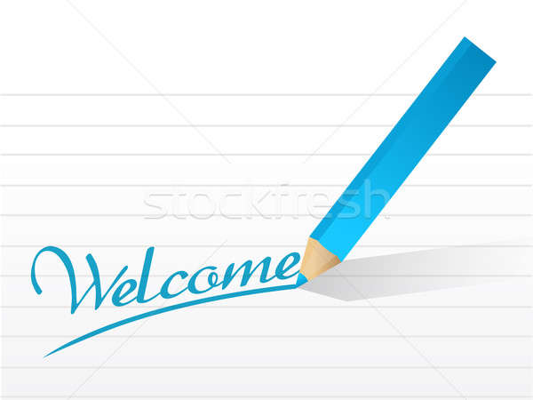 welcome written on a pice of paper. illustration design over whi Stock photo © alexmillos