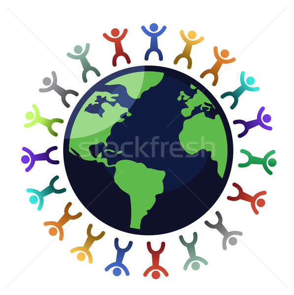 Stock fotó: Multikulturális · gyerekek · kéz · a · kézben · földgömb · térkép · Föld