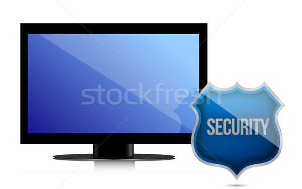 monitor with security shield illustration design over white Stock photo © alexmillos