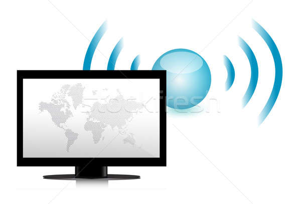 Monitor wifi Verbindung Zeichen Illustration weiß Stock foto © alexmillos