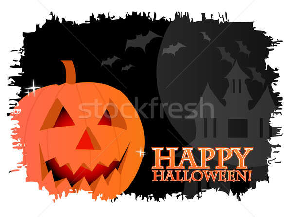 Happy halloween card with a pumpkin over a black background with Stock photo © alexmillos