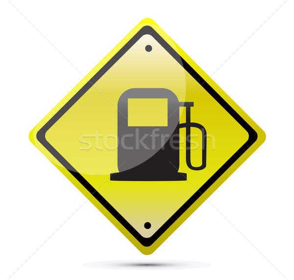 Station d'essence jaune signe illustration design blanche [[stock_photo]] © alexmillos