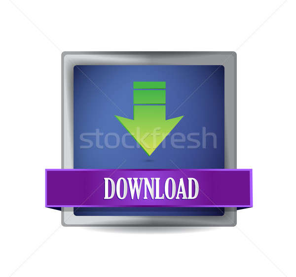 Download icon on glossy blue square  Stock photo © alexmillos
