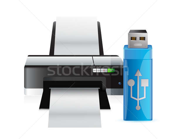 Printer usb stick illustratie ontwerp witte Stockfoto © alexmillos