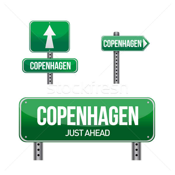Copenhague ciudad senalización de la carretera ilustración diseno blanco Foto stock © alexmillos
