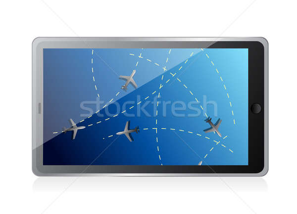 tablet fly tracker concept illustration design over a white back Stock photo © alexmillos