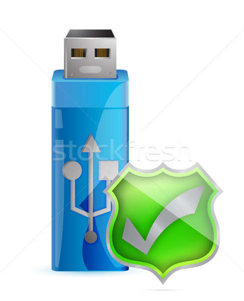Data Protection Icon - USB Flash Drive with Shield Stock photo © alexmillos
