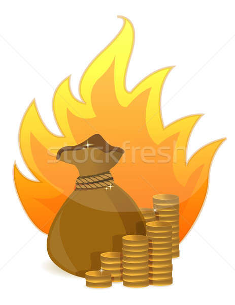 coins money bag on fire illustration design on white Stock photo © alexmillos