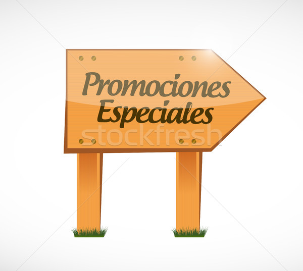 special promotions in Spanish wood sign concept Stock photo © alexmillos