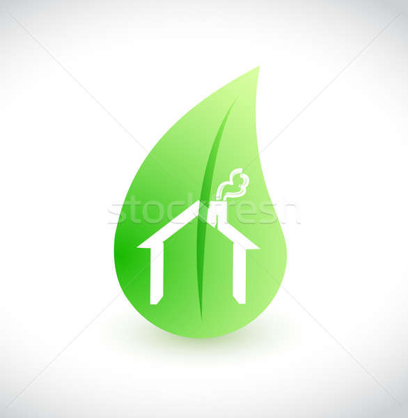 Maison feuille verte écologique illustration design blanche Photo stock © alexmillos
