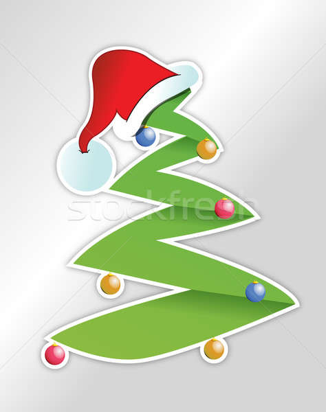 Christmas tree and santa's hat sticker illustration design Stock photo © alexmillos