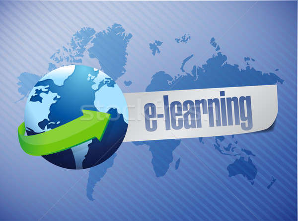 e learning globe concept illustration design over a world map ba Stock photo © alexmillos