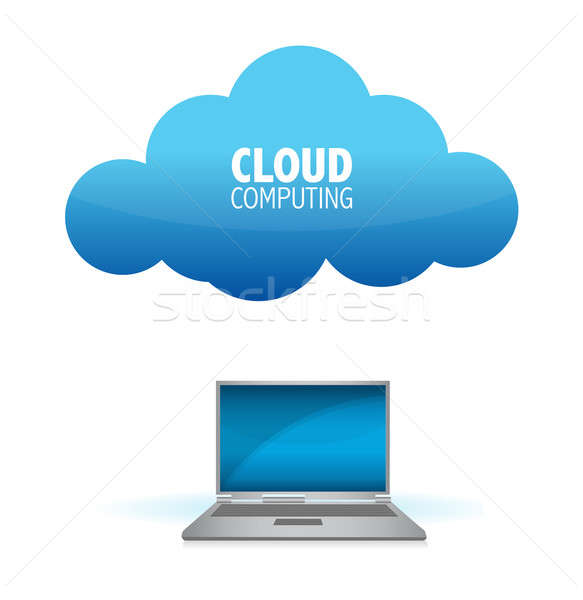 laptop with a world map connected to the blue cloud Stock photo © alexmillos