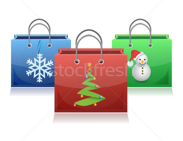 Set Weihnachten Einkaufstaschen Illustration Schnee grünen Stock foto © alexmillos