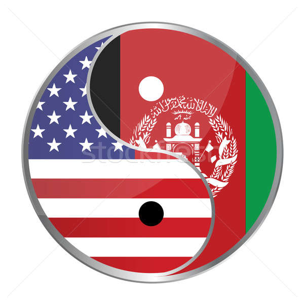 Ying yan symbol with the American and Afghan flags. Stock photo © alexmillos