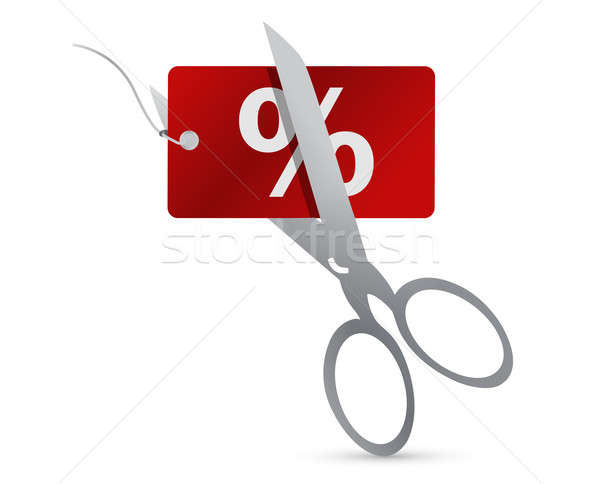 A pair of utility scissors cut a red price tag in half for a sal Stock photo © alexmillos