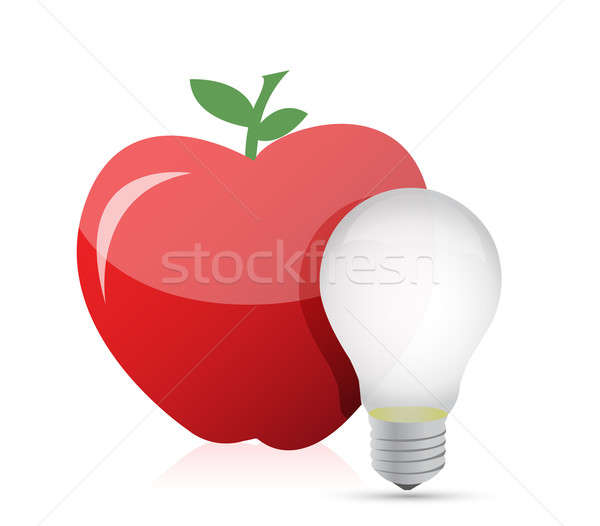 Food idea. red apple and light bulb illustration Stock photo © alexmillos