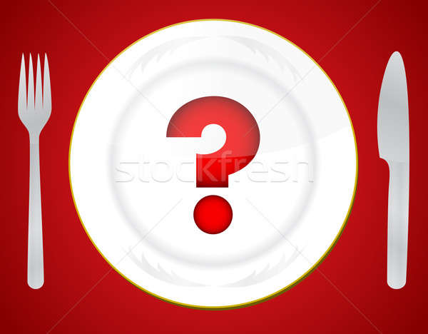 Red question mark on white plate illustration design Stock photo © alexmillos