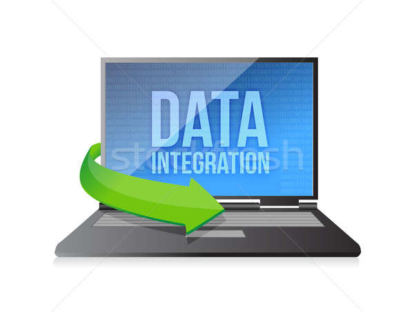 Laptop słowo danych integracja Widok ilustracja Zdjęcia stock © alexmillos
