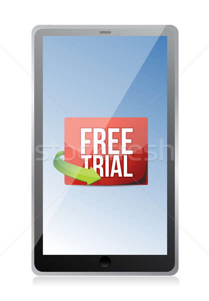 tablet free trial message illustration design over white Stock photo © alexmillos