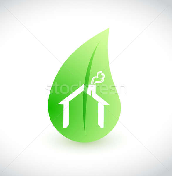 House green leaf ecological illustration design over white Stock photo © alexmillos