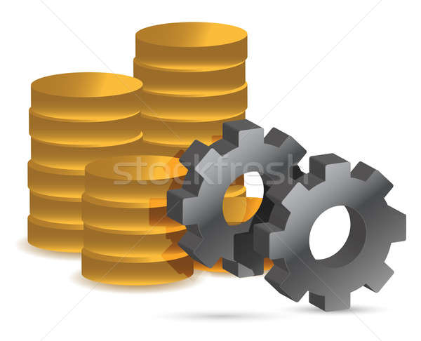 Stock photo: Coins and gear illustration