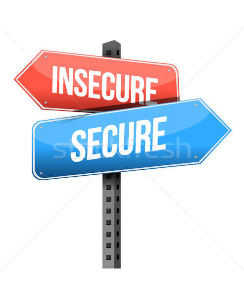 Stock photo: insecure, secure road sign illustration design over a white back