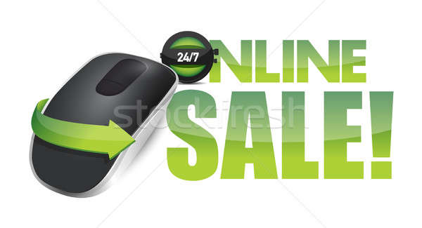 online sale sign and Wireless computer mouse isolated on white b Stock photo © alexmillos