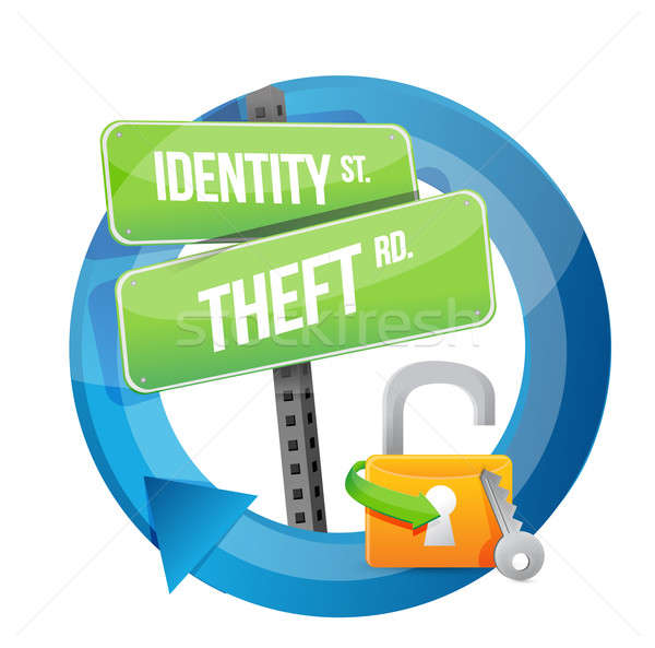 身份盜竊 路標 插圖 設計 簽署 鎖 商業照片 © alexmillos