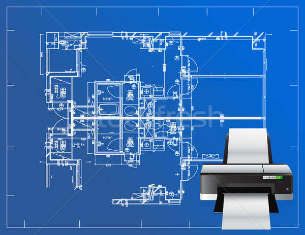 Imprimantă plan ilustrare afaceri proiect grafic Imagine de stoc © alexmillos