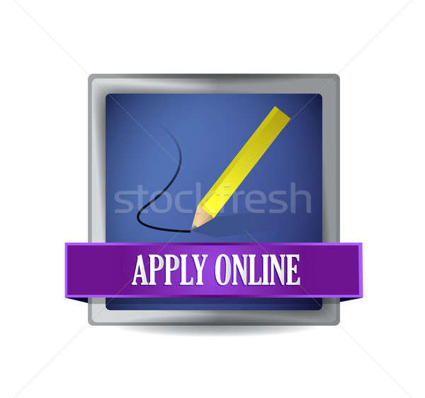 Apply online glossy blue reflected square button Stock photo © alexmillos