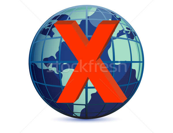Stock photo: World globe and x mark over a white background